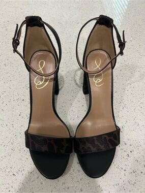 Sam Edelman Leopard Print Open-Toe Ankle Strap Heels